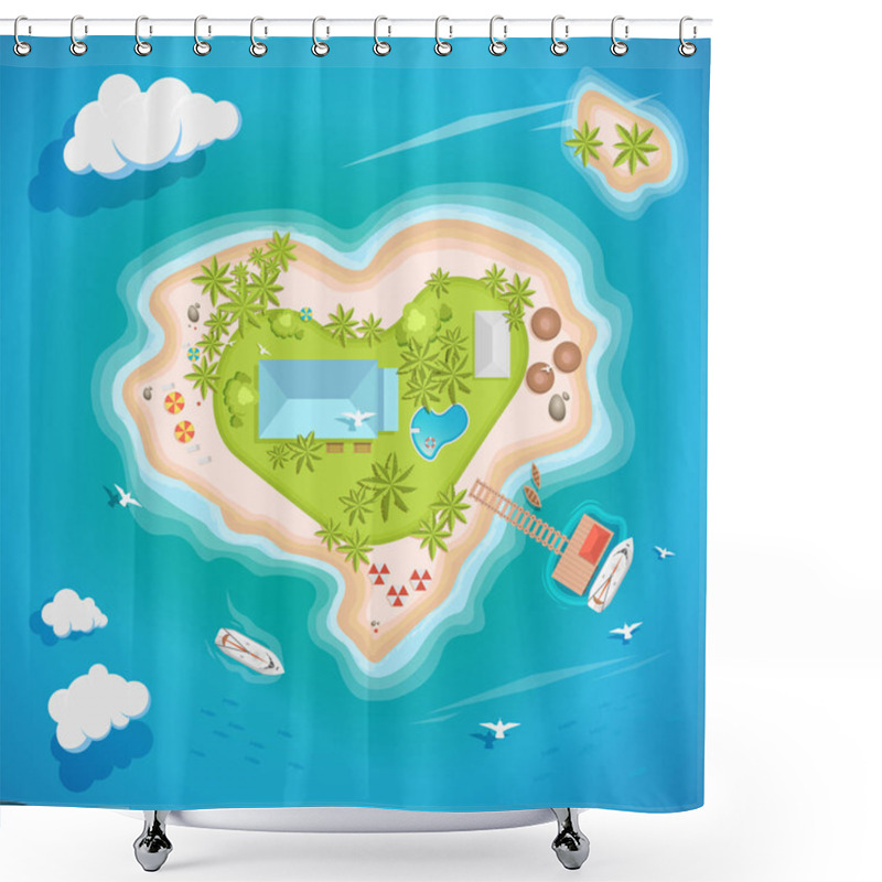 Personality  Heart Island Top Aerial View - Travel Tourism Vector Illustration Shower Curtains