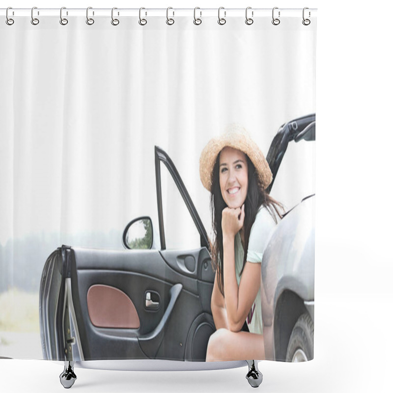 Personality  Happy Woman Sitting In Convertible Shower Curtains