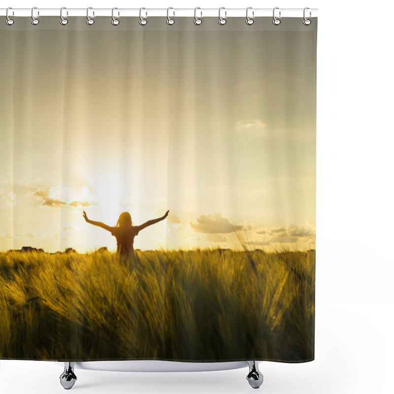 Personality  Girl On Sunset Shower Curtains