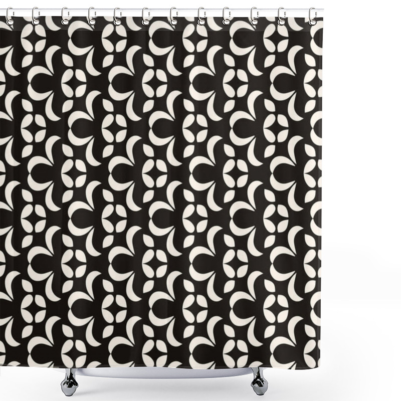 Personality  Simple Minimalist Geometric Seamless Pattern. Abstract Monochrome Minimal Background With Small Floral Shapes. Subtle Repeat Design For Decor, Print. Shower Curtains