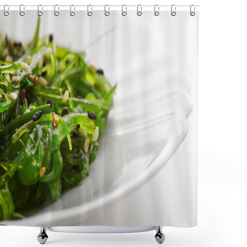 Personality  Japanese Cuisine , Seaweed Salad In White Plate. Healthy Organic Sea Food Shower Curtains