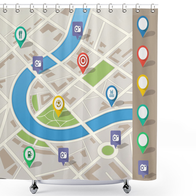 Personality  City Map Illustration With Location Pins Shower Curtains