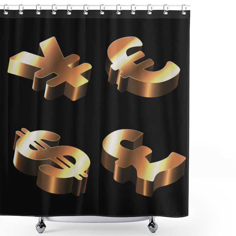 Personality  Vector Set Of Golden Signs With Dollar, Euro, Pound Sterling And Yen. Shower Curtains