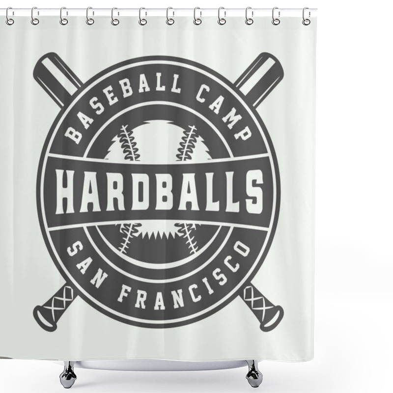 Personality  Vintage Baseball Sport Logo, Emblem, Badge, Mark, Label. Monochrome Graphic Art. Illustration. Vector. Shower Curtains