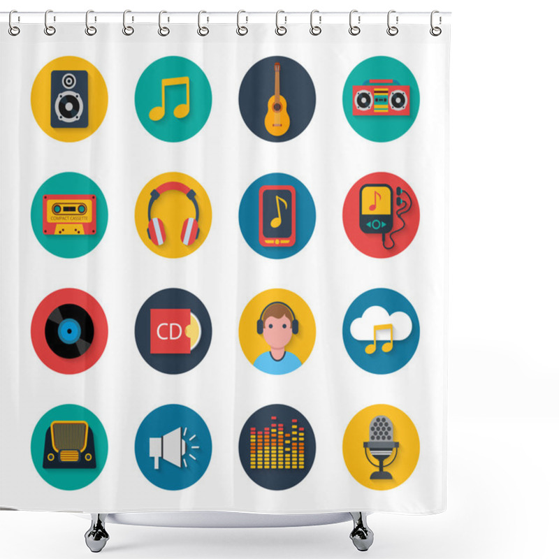 Personality  Music Icons Set Mobile Round Solid Shower Curtains