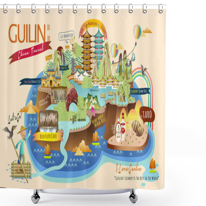 Personality  Guilin Travel Elements Collection Shower Curtains