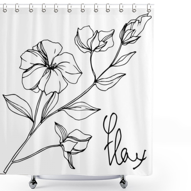 Personality  Vector Flax Floral Botanical Flowers. Black And White Engraved Ink Art. Isolated Flax Illustration Element. Shower Curtains