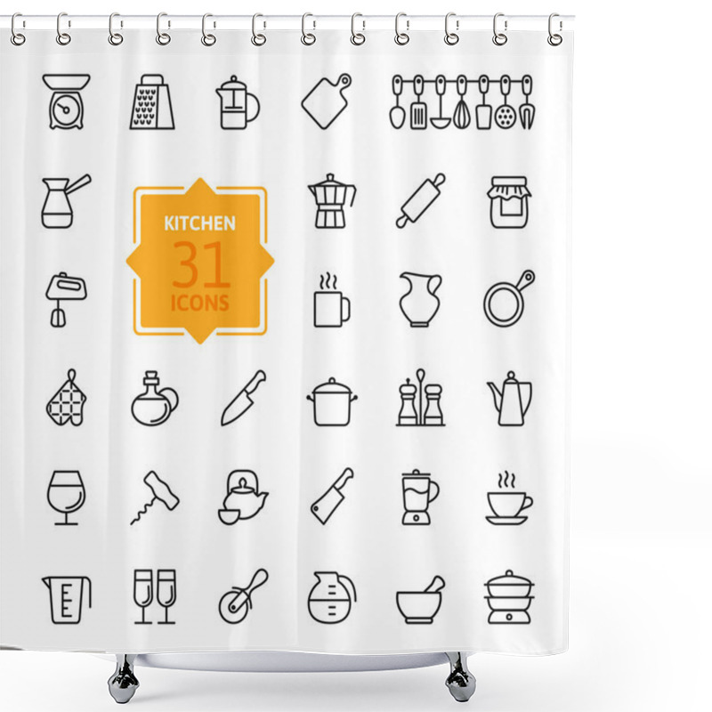 Personality  Outline Icon Collection - Cooking, Kitchen Tools And Utensils Shower Curtains