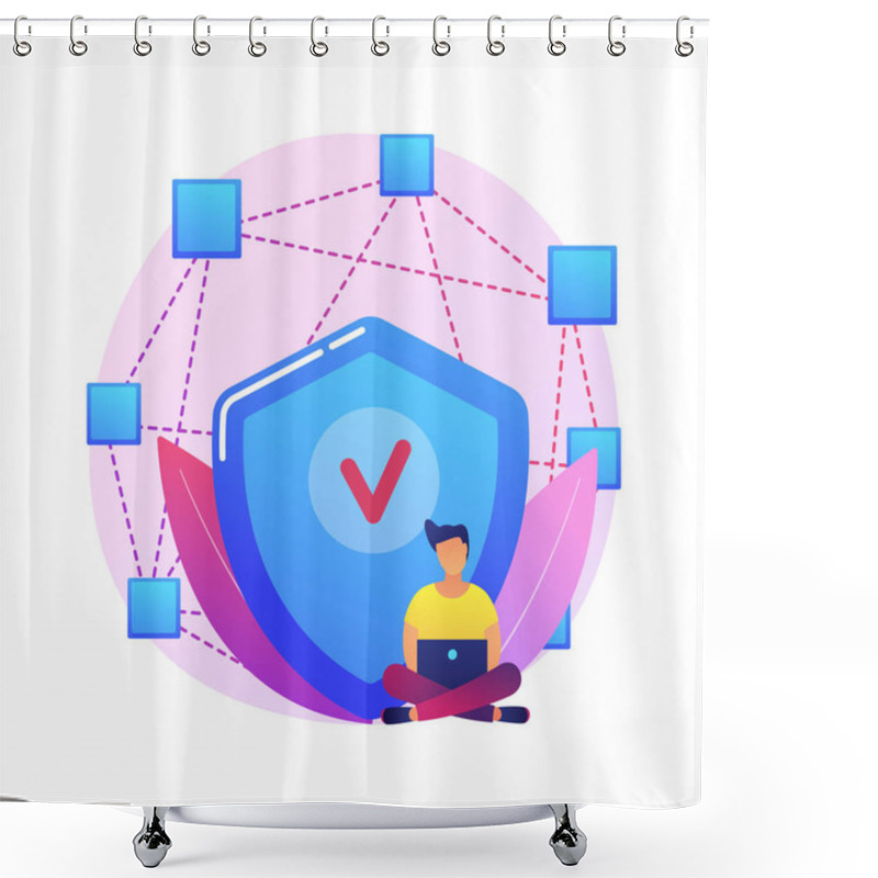 Personality  Decentralized Application Abstract Concept Vector Illustration. Digital Application, Blockchain, P2P Computer Network, Web App, Multiple Users, Cryptocurrency, Open Source Abstract Metaphor. Shower Curtains