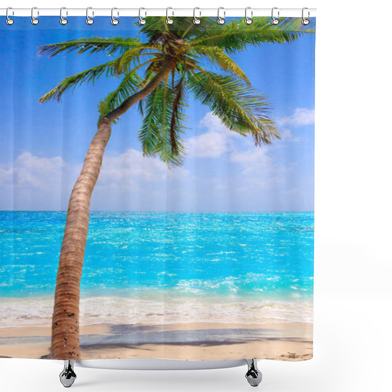 Personality  Dream Beach With Palm Trees On White Sand And Turquoise Ocean Shower Curtains