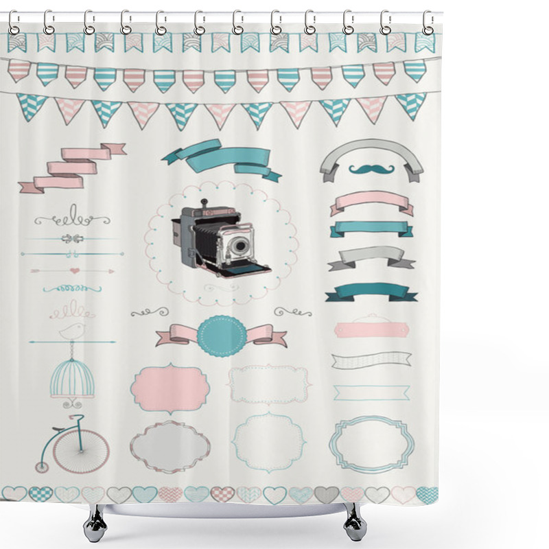 Personality  Vector Collection Of  Banners, Ribbons And Frames Shower Curtains