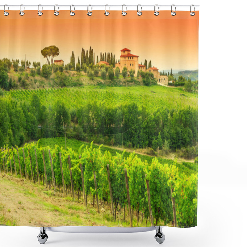 Personality  Chianti Vineyard Landscape With Stone House,Tuscany,Italy,Europe Shower Curtains