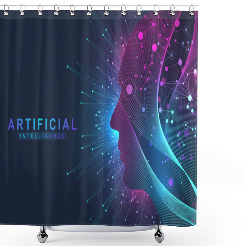 Personality  Futuristic Artificial Intelligence And Machine Learning Concept.. Human Big Data Visualization. Wave Flow Communication, Scientific Vector Illustration Shower Curtains