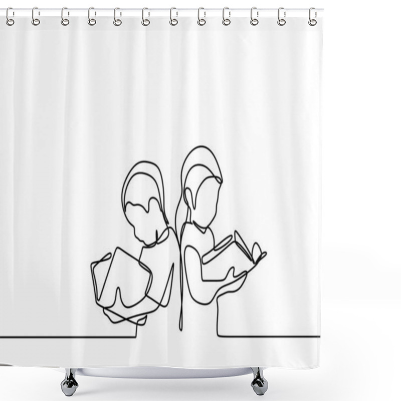 Personality  Children Read Book One Continuous Line Drawing Education Theme Shower Curtains