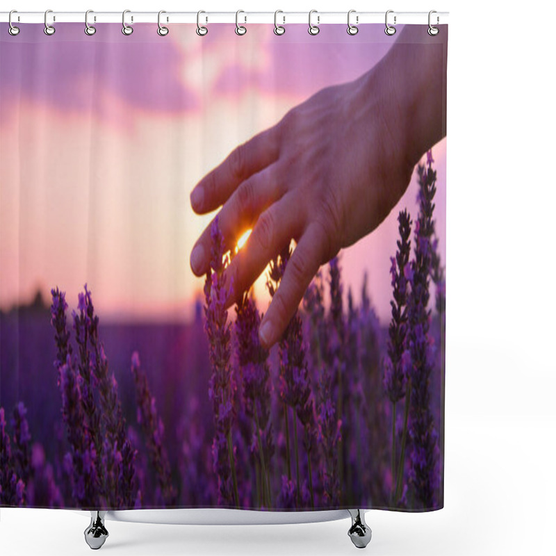 Personality  CLOSE UP: Young Woman Touching The Lavender Shrubs On A Sunny Summer Evening. Shower Curtains