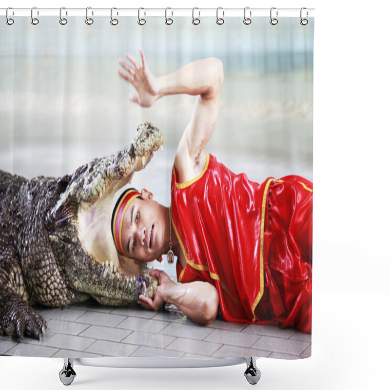 Personality  Crocodile Show In Thailand Shower Curtains