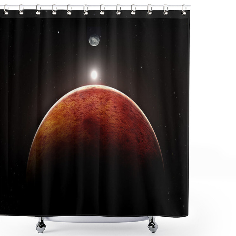 Personality  Planet Mars With Moon, Illustration Shower Curtains