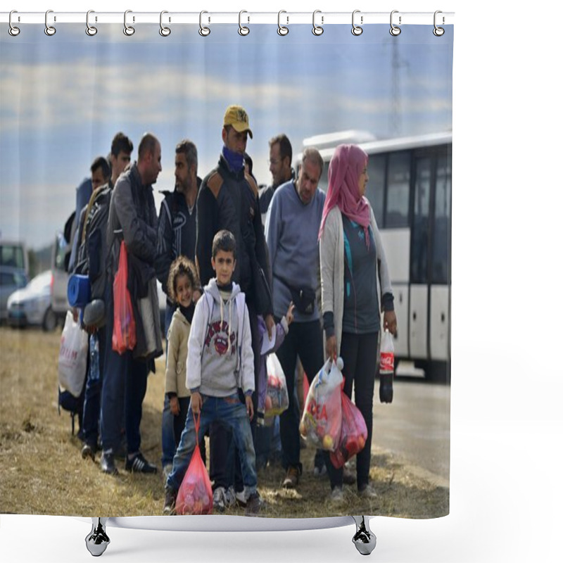 Personality  Refugees Entering Refugee Camp In Opatovac Shower Curtains