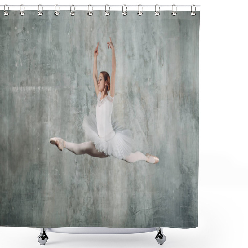 Personality  Ballerina Female. Young Beautiful Woman Ballet Dancer, Dressed In Professional Outfit, Pointe Shoes And White Tutu. Shower Curtains