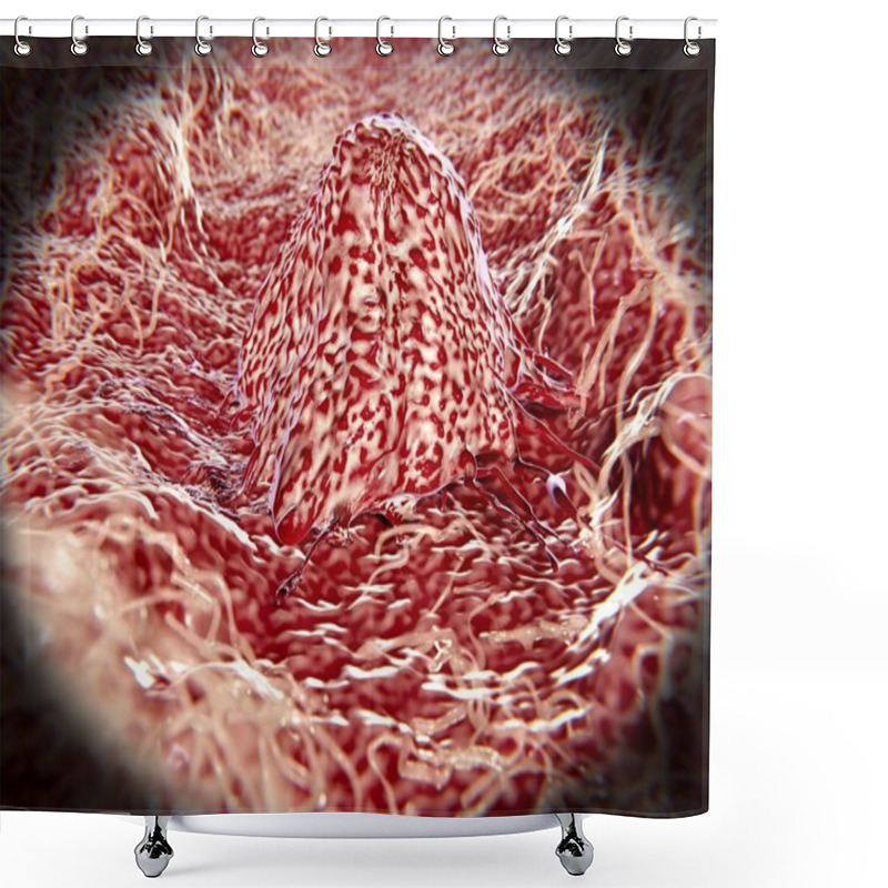 Personality  Migrating Cancer Cell, 3D Rendering. Illustration Shower Curtains