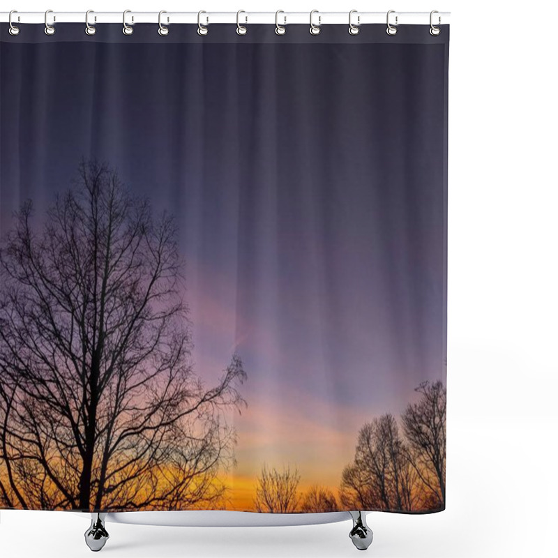 Personality  Landscape With A Tree At Sunset And A Purple Sky Shower Curtains