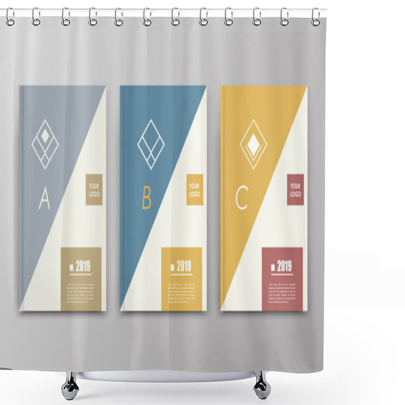 Personality  Abstract A4 Brochure Cover Design. Grey, Blue, Yellow Ad Frame Font. Title Sheet Model. Creative Vector Front Page. Flyer Set. Banner Texture. Brand Logo Icon. Firm Monogram Symbol Fiber. Company Name Shower Curtains