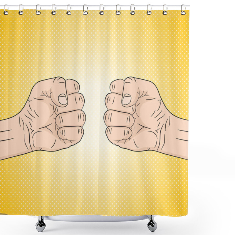 Personality  Two Clenched Fists. Vector Illustration. Shower Curtains