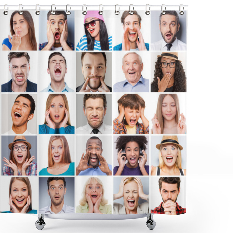 Personality  Collage Of People Expressing Different Emotions Shower Curtains