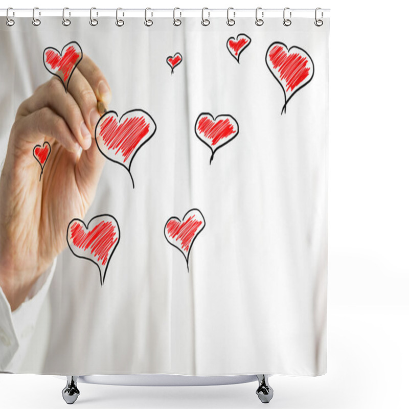 Personality  Hand-drawn Hearts On A Valentines Greeting Card Shower Curtains