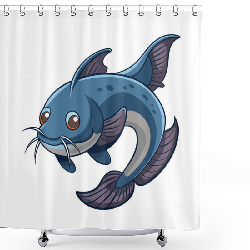 Personality  Smooth Catfish Silhouette Vector Art For Clean White Background Shower Curtains