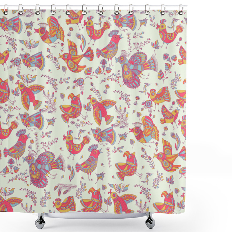 Personality  Texture With Flowers And Birds. Shower Curtains