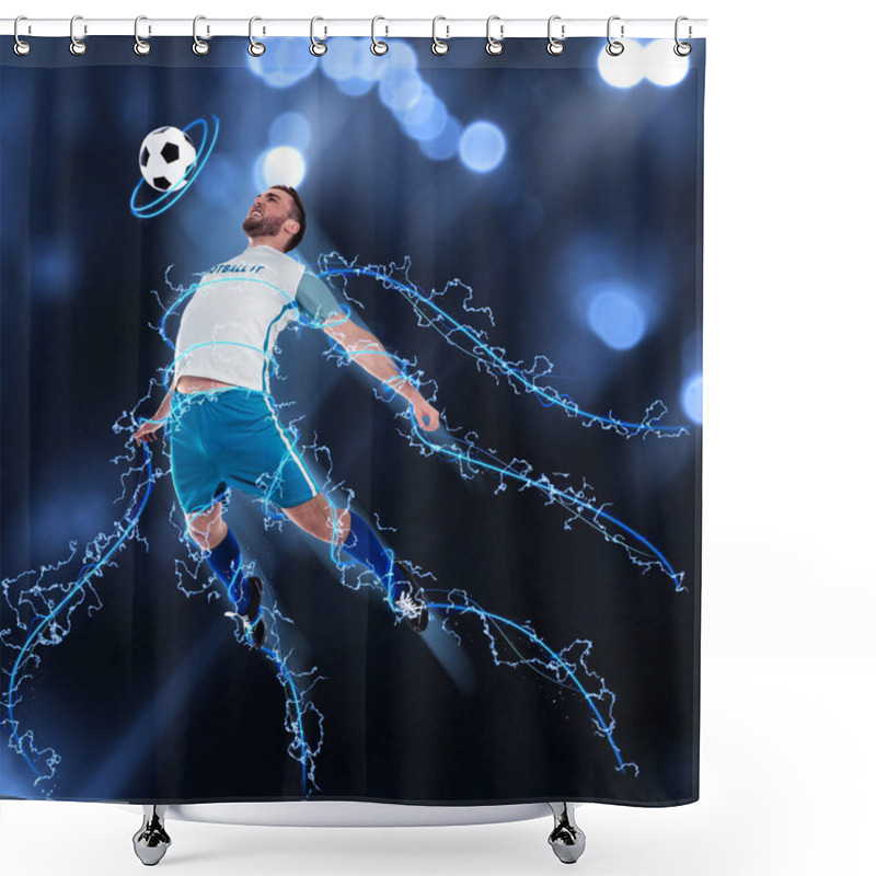 Personality  Shot Of Football Player In Action. Creative Design Shower Curtains