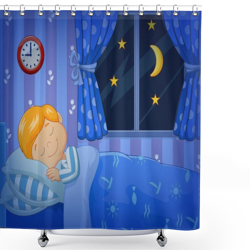 Personality  Cartoon Little Boy Sleeping In The Bed Shower Curtains