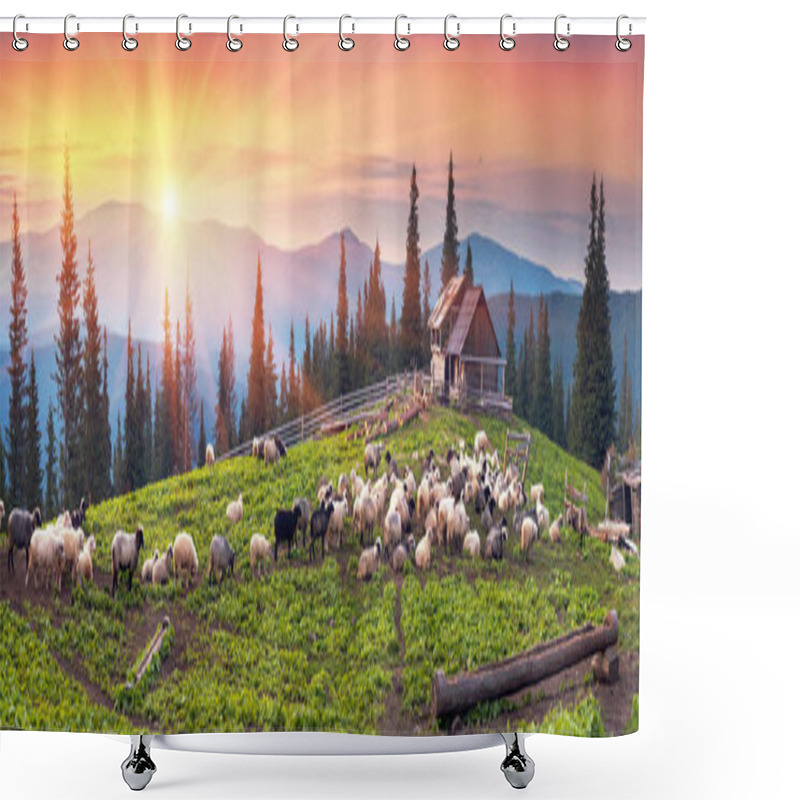 Personality  Shepherds And Sheep In Carpathians Shower Curtains