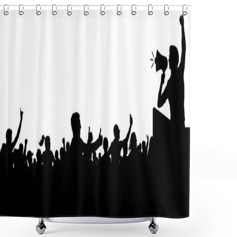 Personality  Crowd Of People Silhouette Vector. Anonymous Heads. Speaker, Loudspeaker, Orator, Spokesman. Applause Of A Cheerful People Mob. Sports Fans. Demonstration, Protest. Meeting Of People Shower Curtains