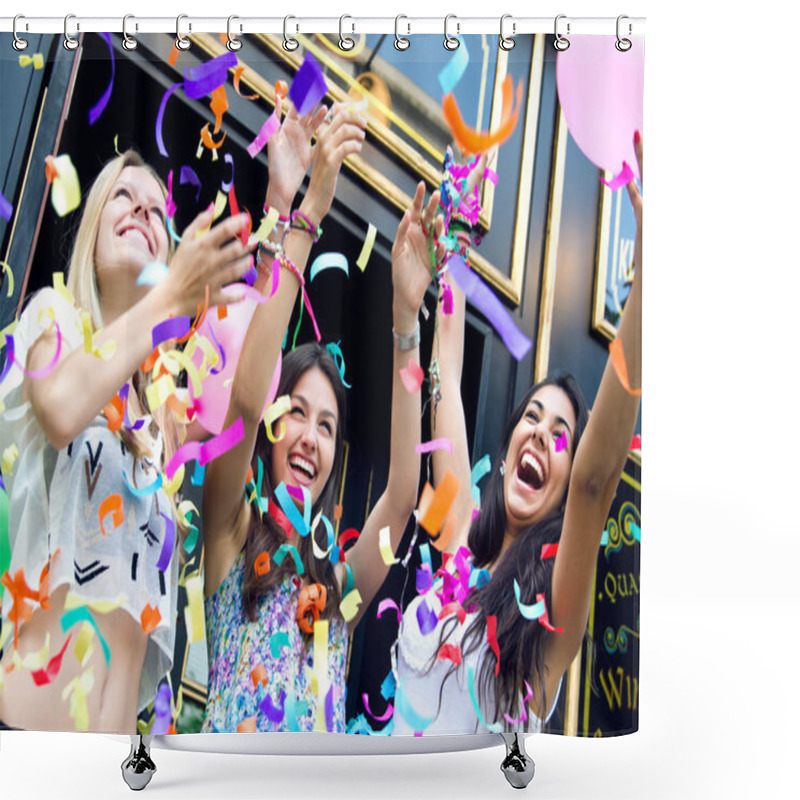 Personality  Young Friends Having A Party Shower Curtains