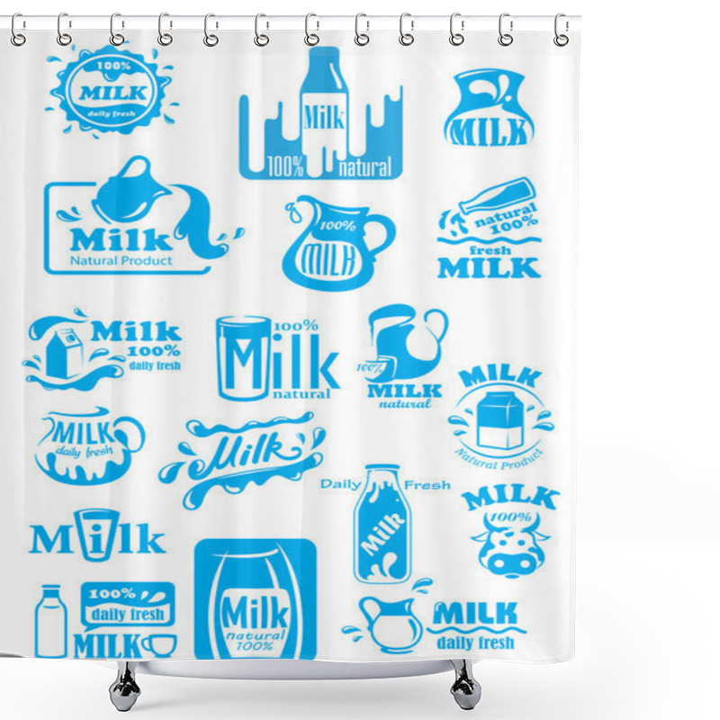 Personality  Milk Blue Labels And Icons With Splashes Shower Curtains