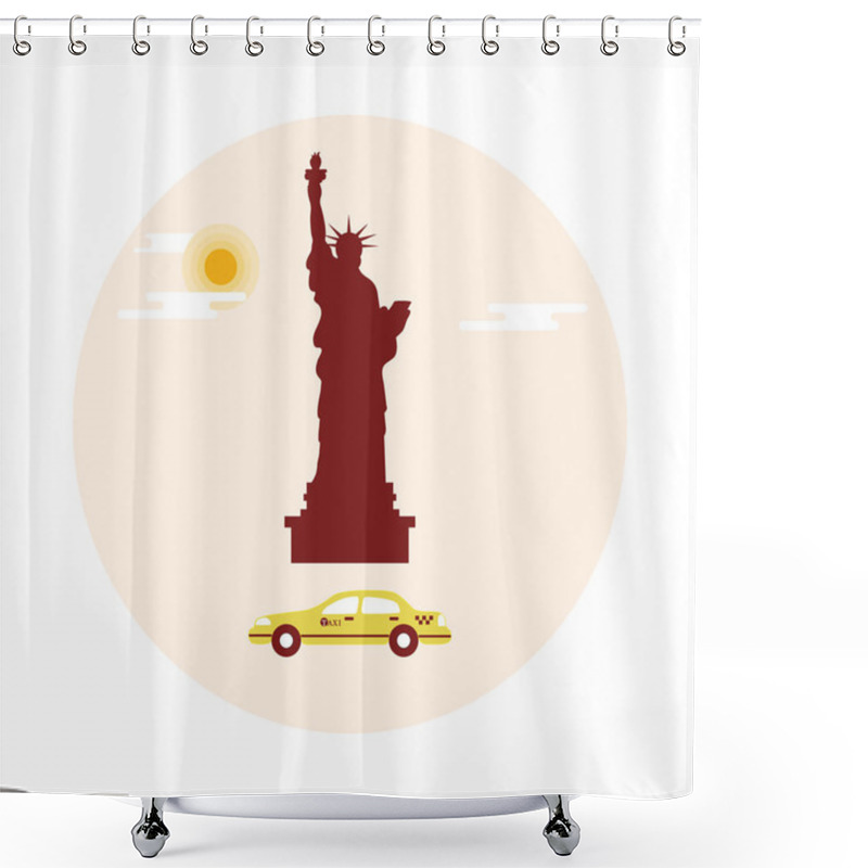 Personality  Statue Of Liberty, Sun, Clouds And Taxi. American Symbols. Shower Curtains