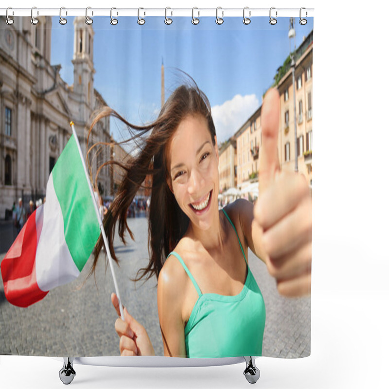 Personality  Happy Tourist Woman In Rome Shower Curtains