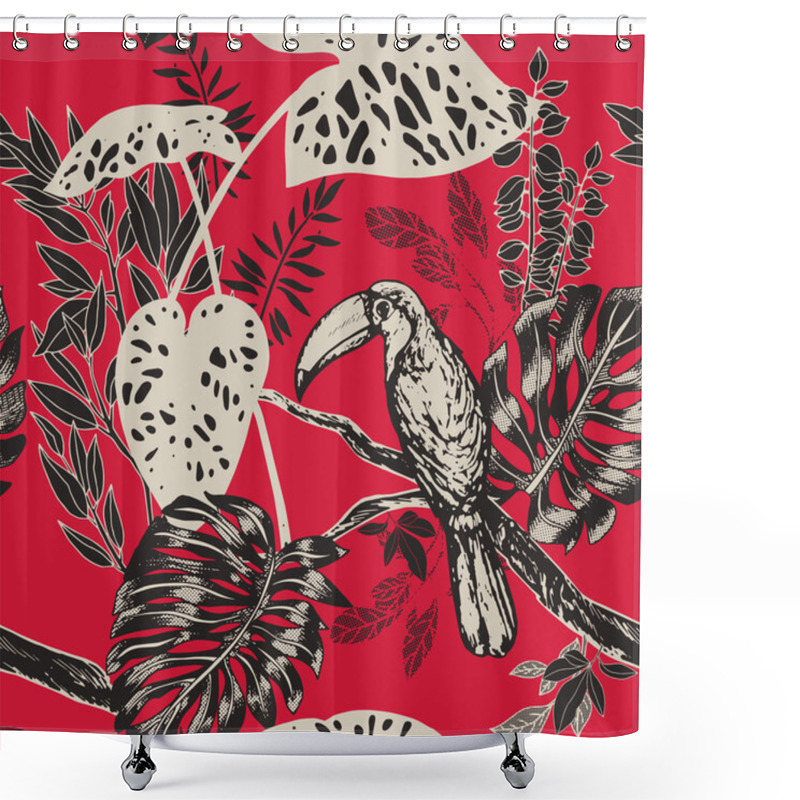 Personality  Vintage Style Tropical Birds Background, Fashion Seamless Pattern With Floral Plant And Exotic Bird Shower Curtains