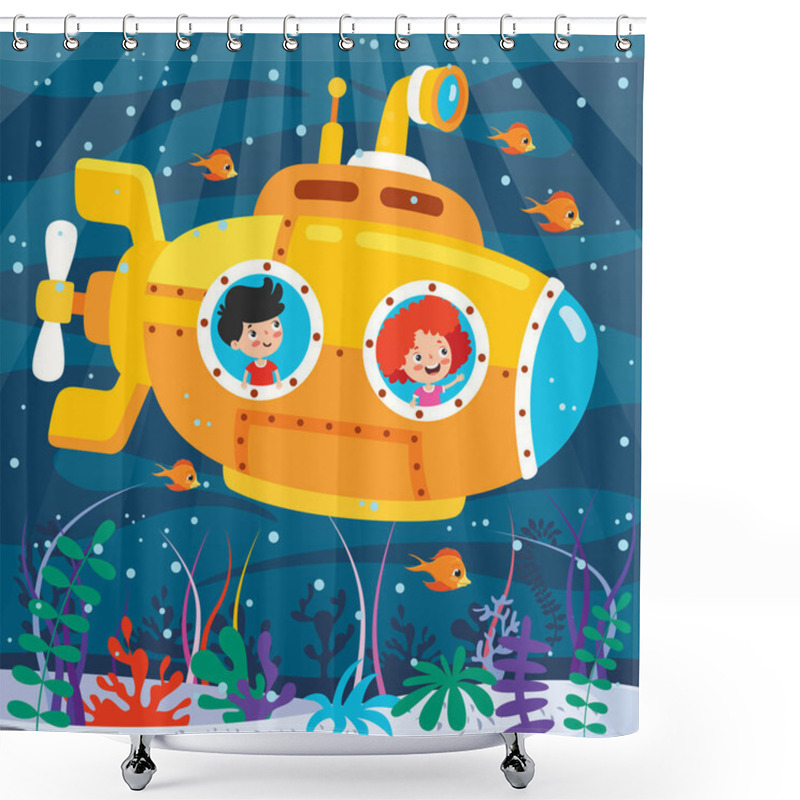 Personality  Cartoon Submarine Under The Sea Shower Curtains