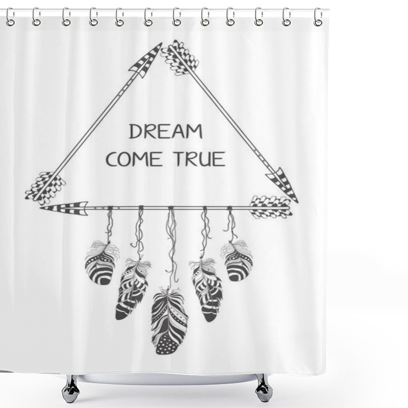 Personality  Hand Drawn Boho Style Design With Arrow And Feathers. Shower Curtains