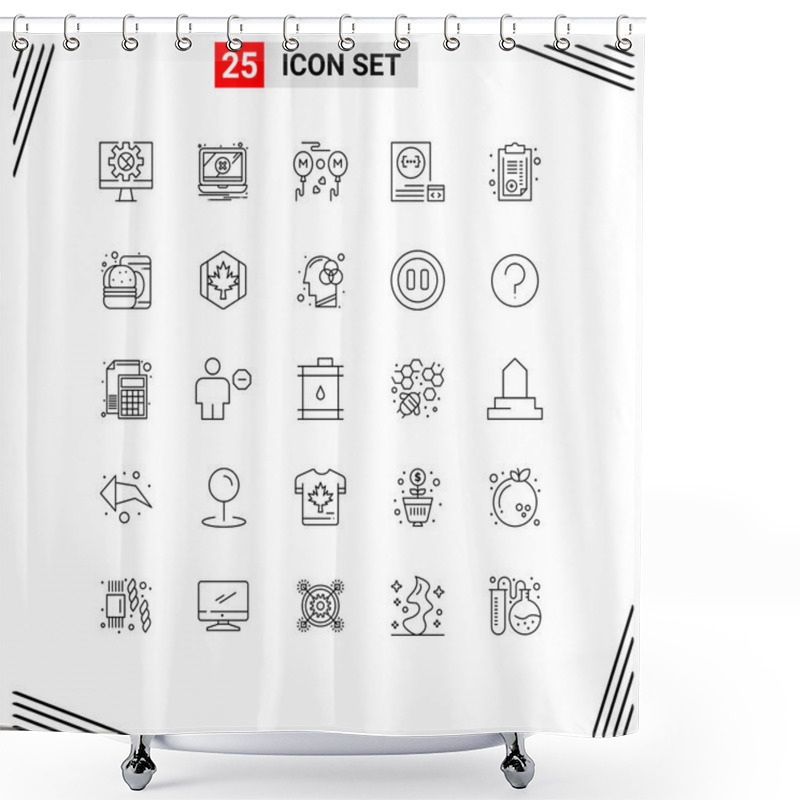 Personality  Mobile Interface Line Set Of 25 Pictograms Of Document, Development, Balloons, Develop, App Editable Vector Design Elements Shower Curtains