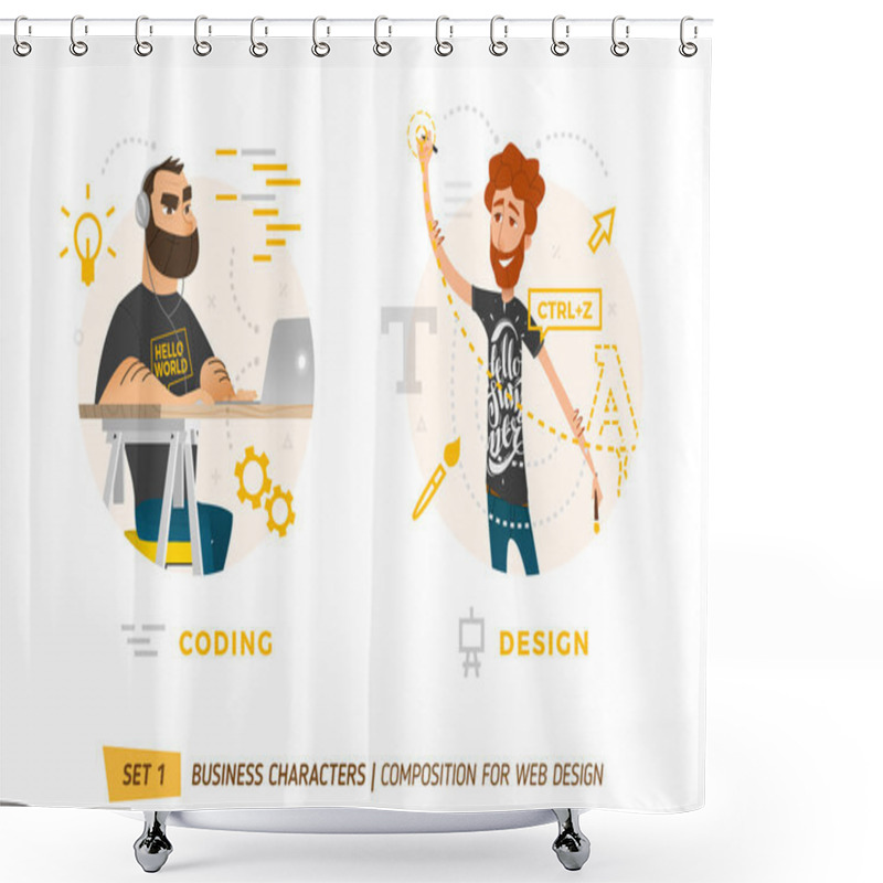 Personality  Design Elements For Web Construction. Shower Curtains