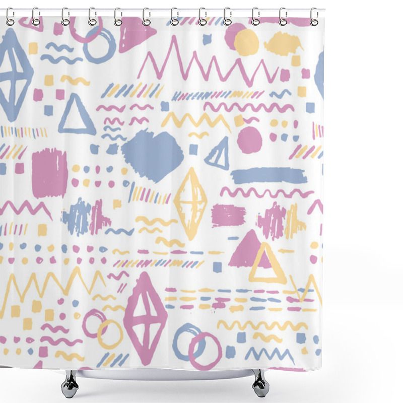 Personality  Seamless Geometric Hand Drawn Pattern In Retro Style, Memphis. Can Be Used For Fabric Design, Paper Print And Website Backdrop, Sportswear. EPS10 Shower Curtains