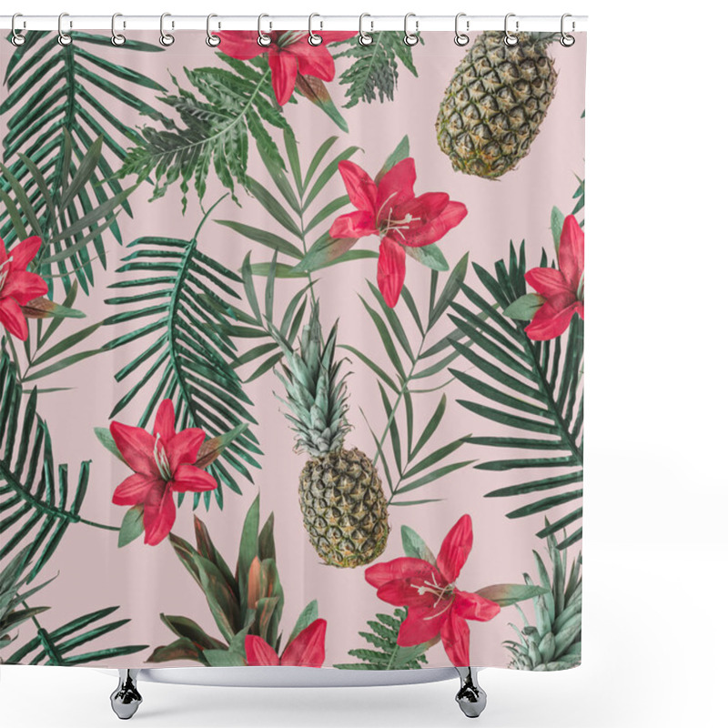 Personality  Tropical Pattern With Flowers And Pineapples Shower Curtains