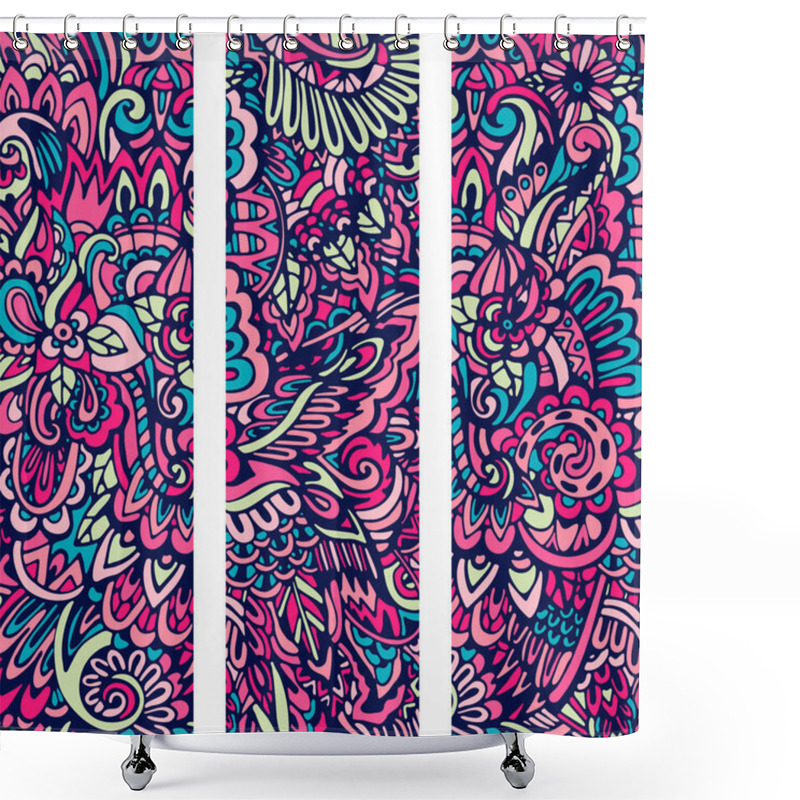 Personality  Doodle Art Zen Floral Graphic Style Vector Banner Set Shower Curtains