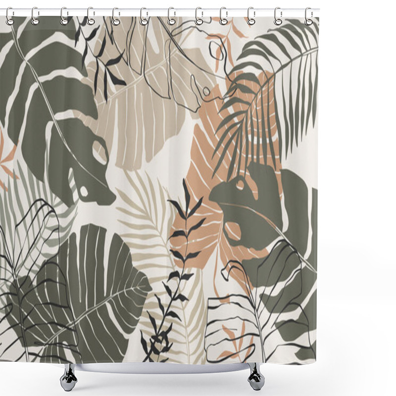 Personality  Modern Abstract Leaves Line Art Background With Different Shapes For Wall Decoration, Postcard Or Brochure Cover Design. Vector Illustrations Design. Shower Curtains