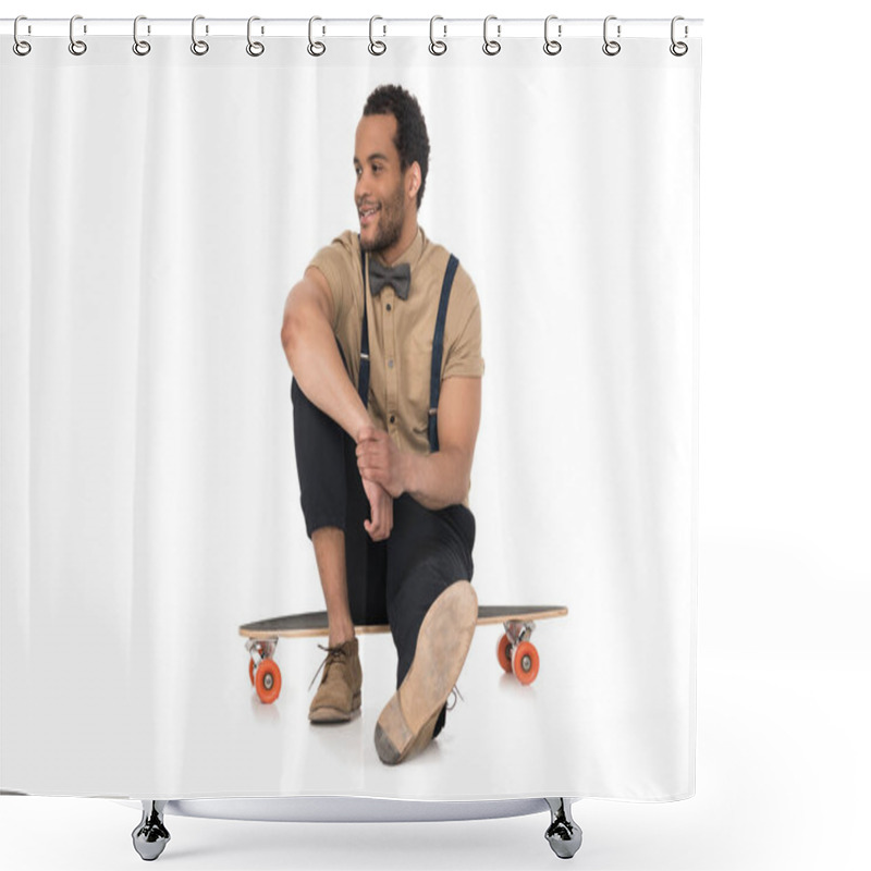 Personality  Stylish Young Man With Skateboard  Shower Curtains