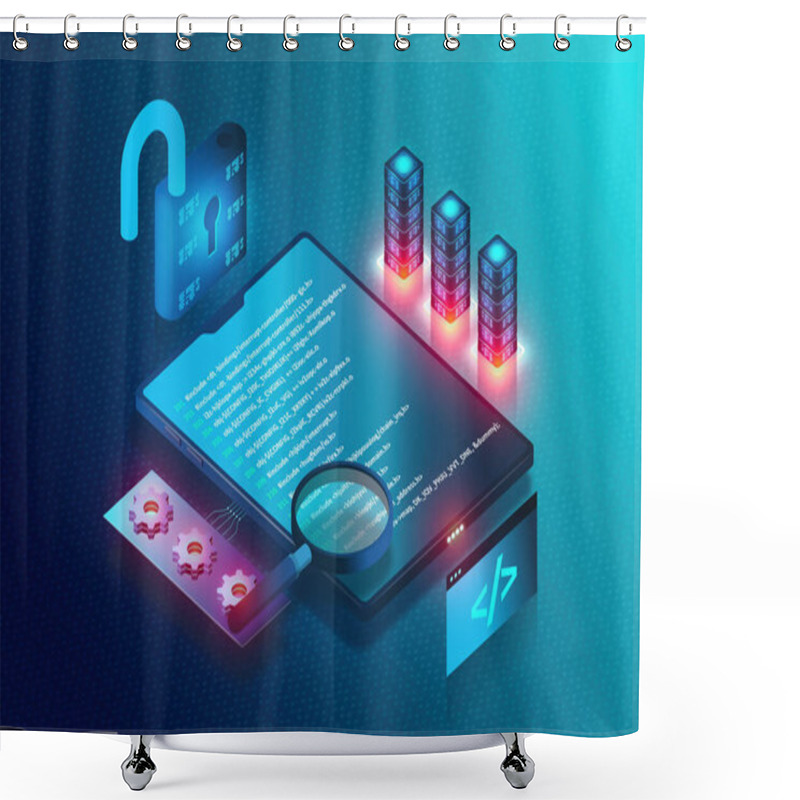 Personality  Open-source Software - Free And Open-source Software - OSS And FOSS - Open-source Software On Electronic Device - Conceptual 3D Illustration Shower Curtains